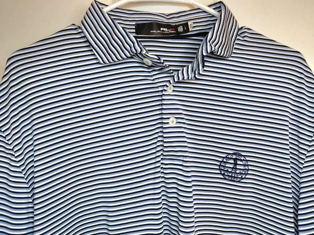 RLX Ralph Lauren Chicago Golf Club Striped Performance Polo Shirt Men’s Large